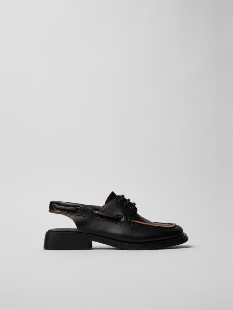 CAMPER Dana Black Leather Moccasin/Nautical Shoes for Women.