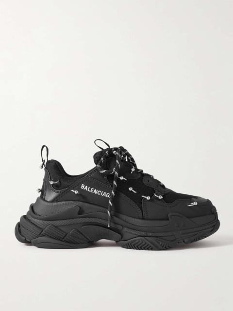 BALENCIAGA Triple S Piercing Mesh, Rubber and Leather Sneakers