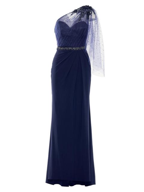 MAC DUGGAL Women's Embellished One-Shoulder Draped Gown - Navy