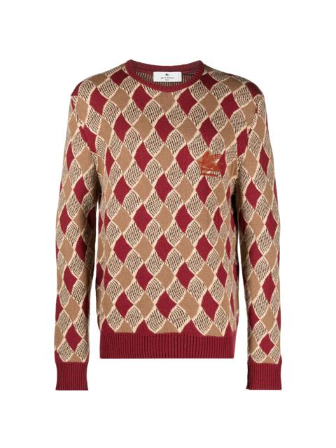 Diamond-pattern wool jumper
