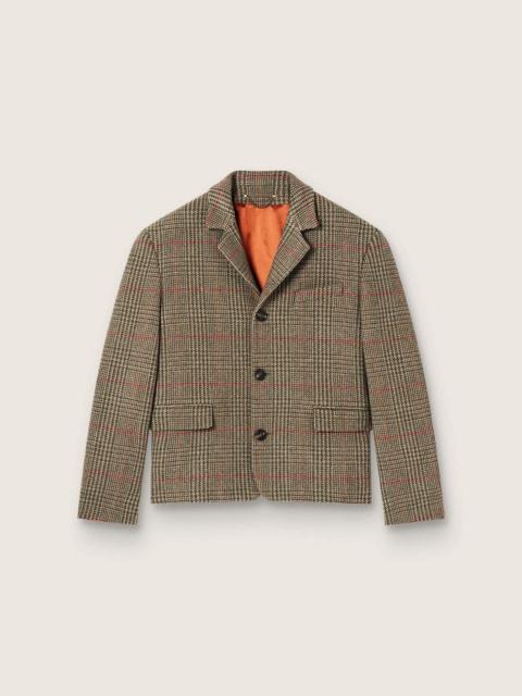 Golden Goose Men's jacket in cypress-green Prince of Wales wool with red check motif
