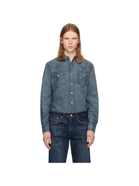 Blue Slim Fit Denim Western Shirt