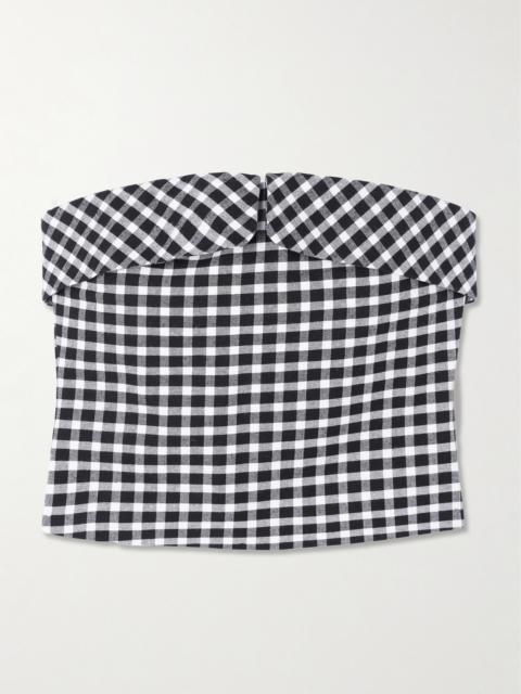 POSSE Chiara Cropped Strapless Checked Cotton-blend Top