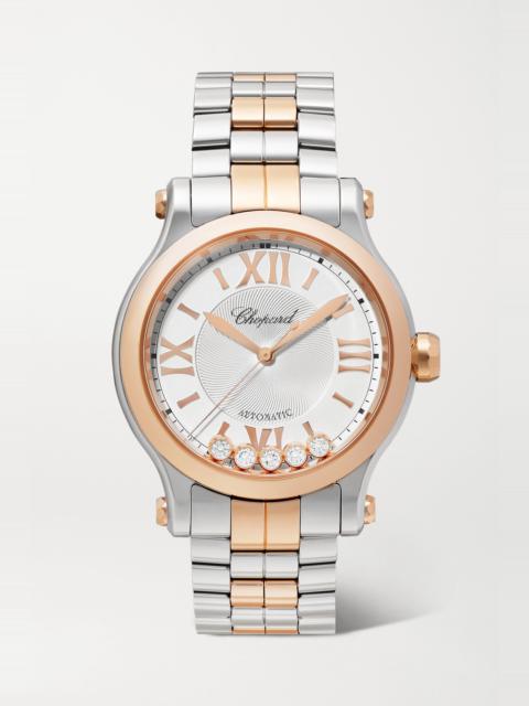 Happy Sport Automatic 33mm 18-karat rose gold, stainless steel and diamond watch