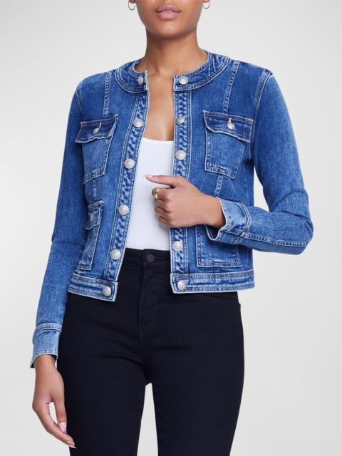 L'AGENCE Yari Faded Collarless Denim Jacket