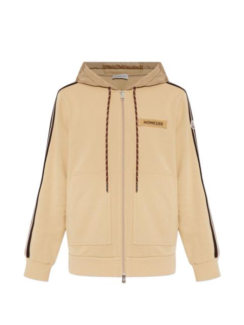 Moncler striped logo-detail zip-up cotton hoodie