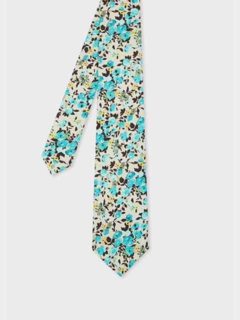 Paul Smith Blue 'Roses' Print Cotton Tie