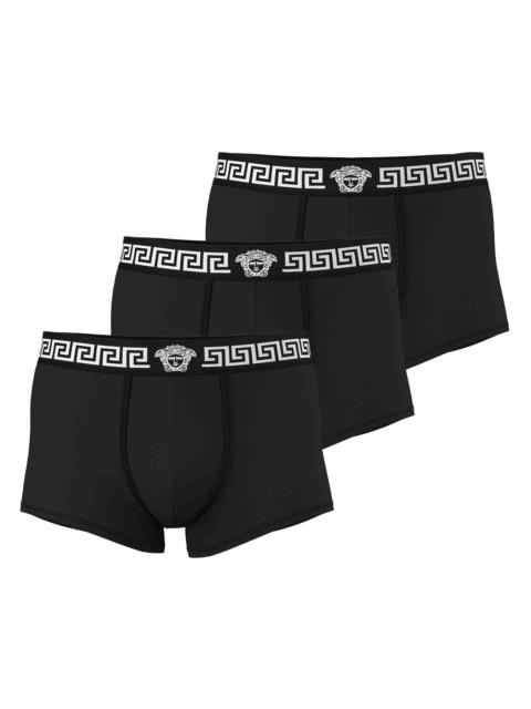 VERSACE Men's 3-Pack Greca Medusa Head Cotton Jersey Trunk Briefs - Black