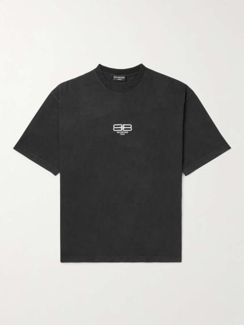 BALENCIAGA BB Paris Logo-Embroidered Cotton-Jersey T-Shirt