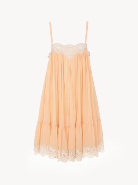 Chloé THIN-STRAP MINI DRESS IN SILK GEORGETTE & LACE