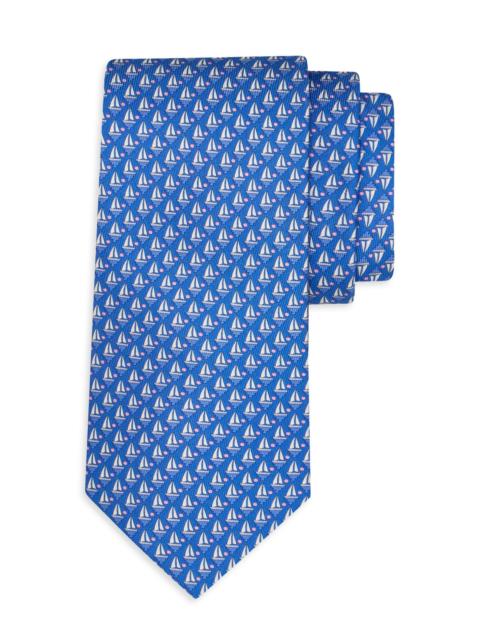 FERRAGAMO Men's Alba Sailboat-Print Silk Tie - Azzurro