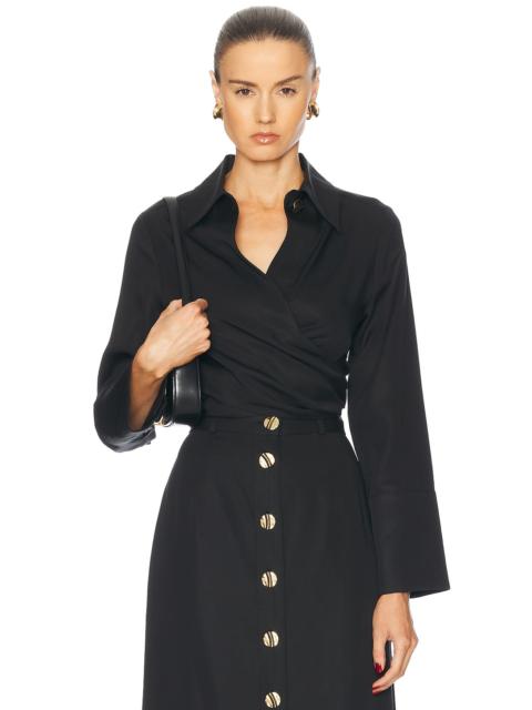 MATTHEW BRUCH Collared Long Sleeve Wrap Top