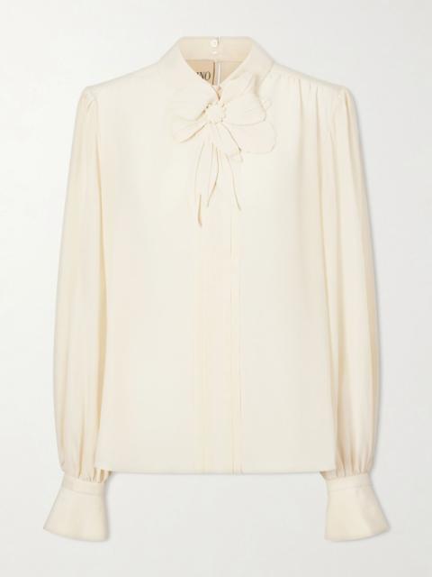 Valentino Bow-embellished silk-crepe de chine blouse Cream