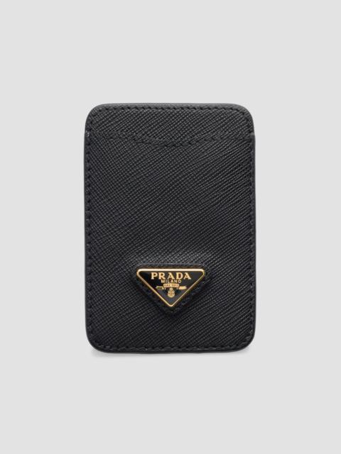 Prada Women's Saffiano Leather Card Holder - Black Gold