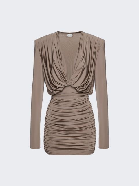 MAGDA BUTRYM Draped Plunge Mini Dress Beige