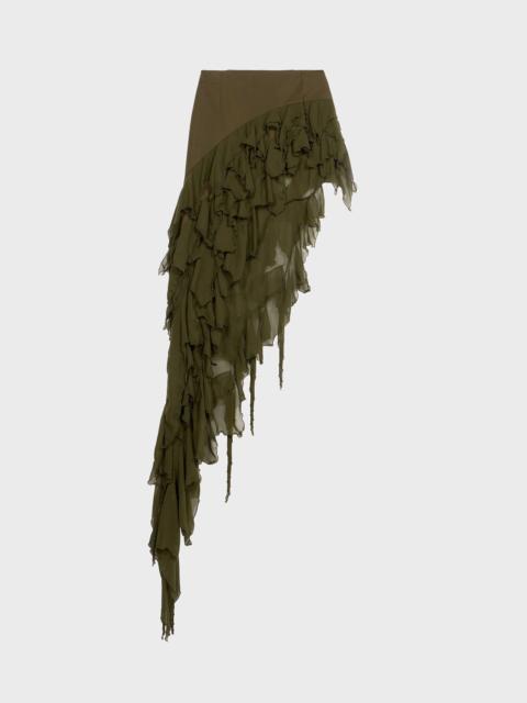 Blumarine ASYMMETRIC STRETCH SATIN SKIRT WITH RUFFLES
