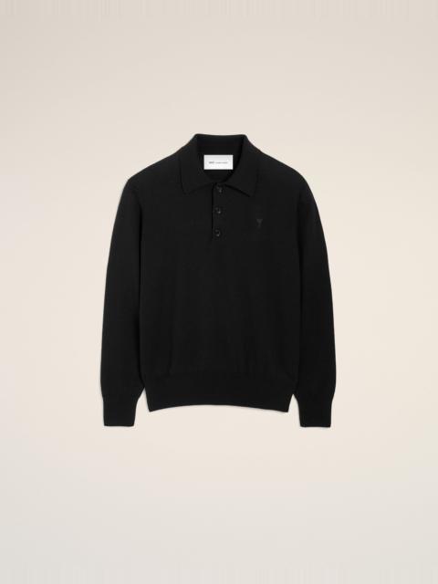 AMI Paris BLACK WOOL POLO WITH AMI DE COEUR