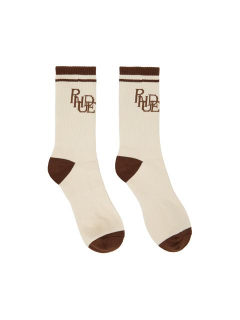 Rhude Beige & Brown Scribble Logo Socks