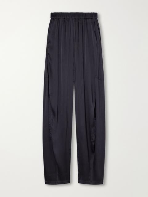 Tibi Winslow plissé-satin wide-leg pants Navy