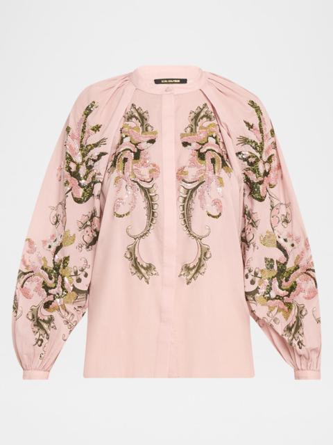 KOBI HALPERIN Heidi Sequin Floral-Print Blouse