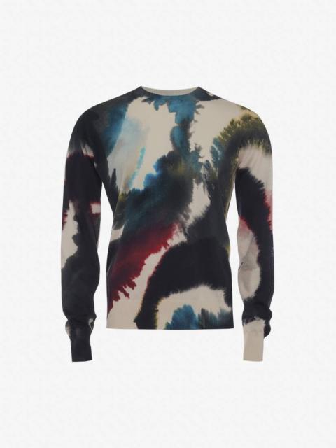 Men's Watercolour Print Jumper in Putty