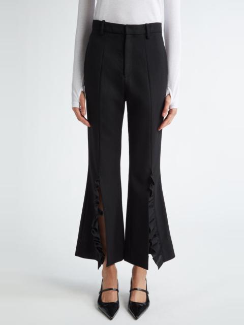 BITE Studios Credo Crop Ruffle Split Hem Wool Trousers in Black at Nordstrom