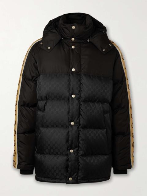 GUCCI Logo-Jacquard Webbing-Trimmed Quilted Shell Hooded Down Jacket