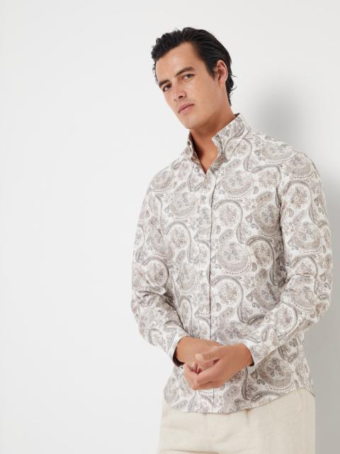 Paisley cotton slim fit shirt with button-down collar