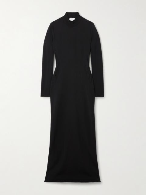 Stella McCartney Paneled Lace-trimmed Stretch-knit Turtleneck Maxi Dress