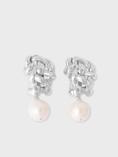 Paul Smith Pearl and Rhodium Plated Drop Earrings by Completedworks