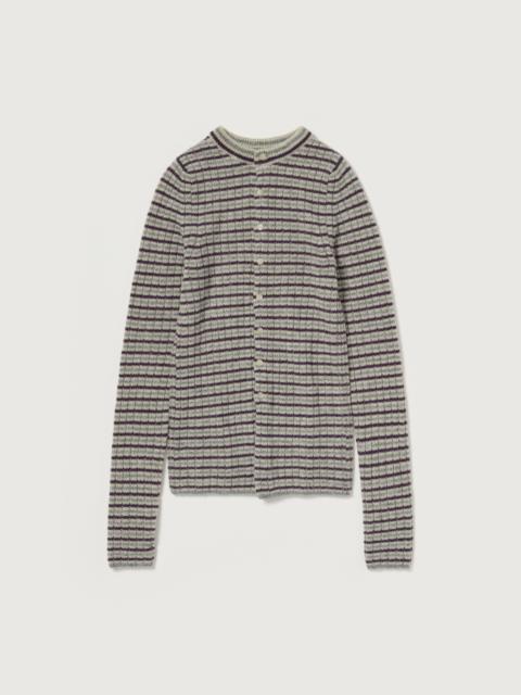 AURALEE SHETLAND WOOL CASHMERE RIB KNIT CREW-NECK CARDIGAN