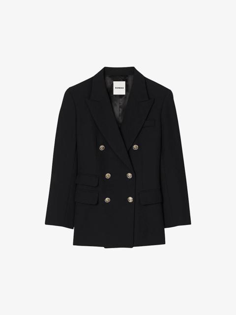 Sandro Lapel-collar double-breasted wool-blend blazer