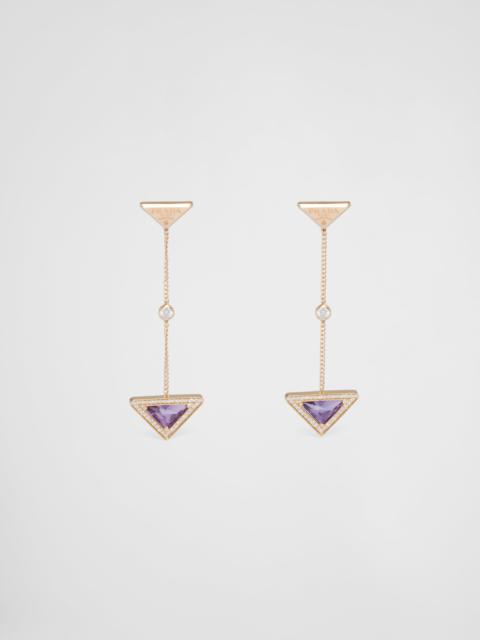 Prada Eternal Gold drop earrings in yellow gold with diamonds and amethyst