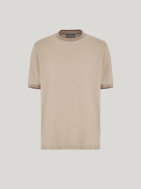 BEIGE COTTON AND CASHMERE POLO SHIRT WITH CONTRASTING PROFILES