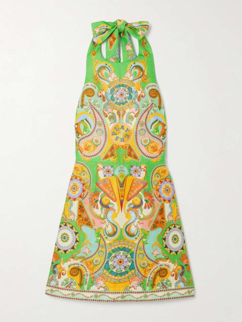 ALÉMAIS Pinball printed linen and silk-blend halterneck mini dress