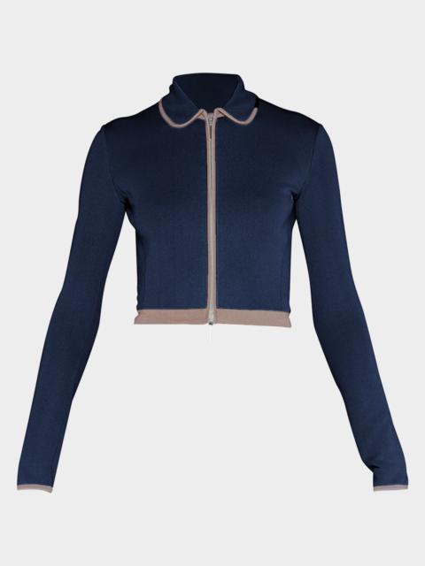 GIORGIO ARMANI Peter Pan-Collar Striped-Edge Crop Zip Jacket