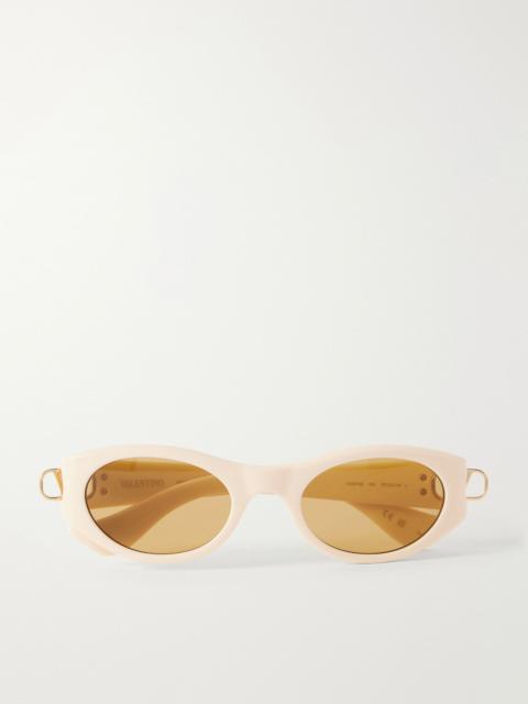Valentino VLogo-embellished round-frame acetate sunglasses Ivory
