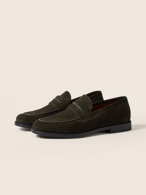 ZEGNA DARK OLIVE GREEN SUEDE MOCASSIN CORSO LOAFER