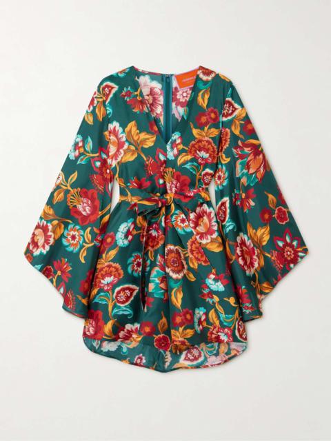 Magnifico belted floral-print silk-twill mini dress
