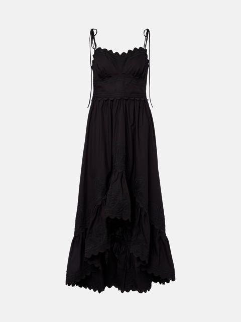 juliet dunn Asymmetric embroidered cotton midi dress