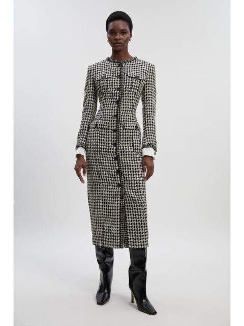 KAREN MILLEN Petite Tailored Check Contrast Sleeve Pocket Front Midi Dress