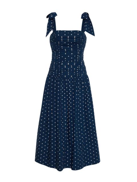 Cara Cara Rahi Midi Dress
Ruched, Tied, and Dotted for Days