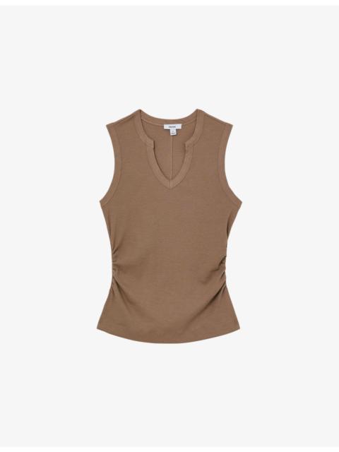 REISS Thena Notch-Neck Stretch-Cotton Vest Top