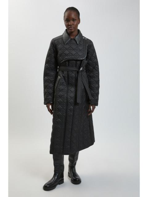 KAREN MILLEN Quilted & PU Mix Belted Padded Midi Coat