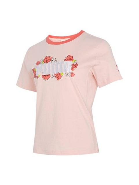 PUMA (WMNS) PUMA 로고 인쇄 둥근 목 분홍색 532042-27