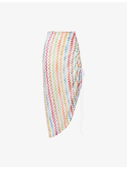 Missoni Asymmetric Ruched Knitted Midi Skirt