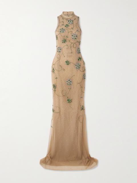 GEORGES HOBEIKA Bead And Crystal-embellished Silk-blend Tulle Gown