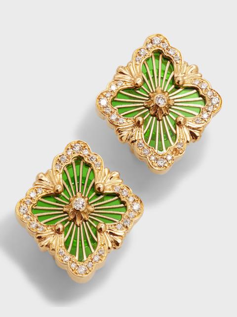 Buccellati Opera Tulle Medium Button Earrings in Green with Diamonds