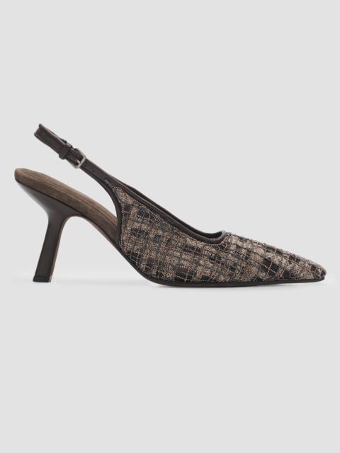 Brunello Cucinelli Women's Monili-Embroidered Check Slingback Pumps - Dark Brown Multi