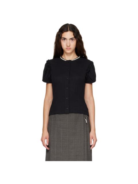 Simone Rocha Black Embellished Pointelle Puff Sleeve Cardigan